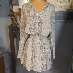 Rails Gray and White Long Sleeve Ruffled Sundress